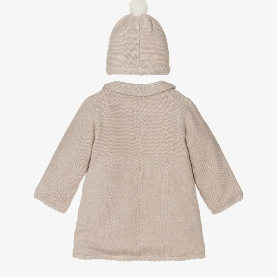Mayoral Newborn Beige Knitted Cotton Pram Coat & Hat Set