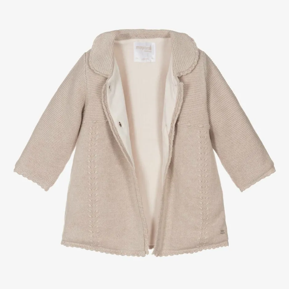 Mayoral Newborn Beige Knitted Cotton Pram Coat & Hat Set