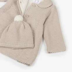 Mayoral Newborn Beige Knitted Cotton Pram Coat & Hat Set