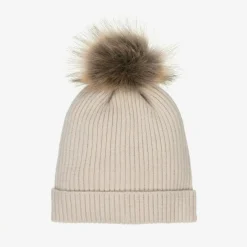 Babidu Beige Knitted Pom-Pom Hat Hot