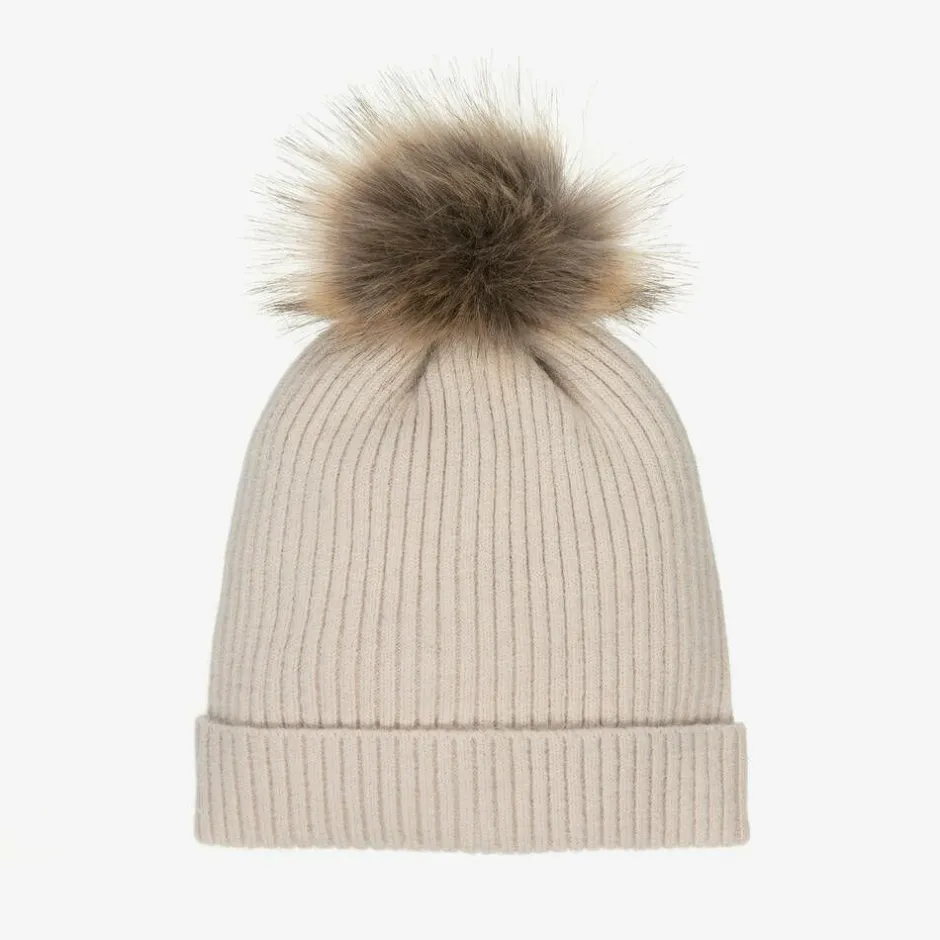 Babidu Beige Knitted Pom-Pom Hat Hot