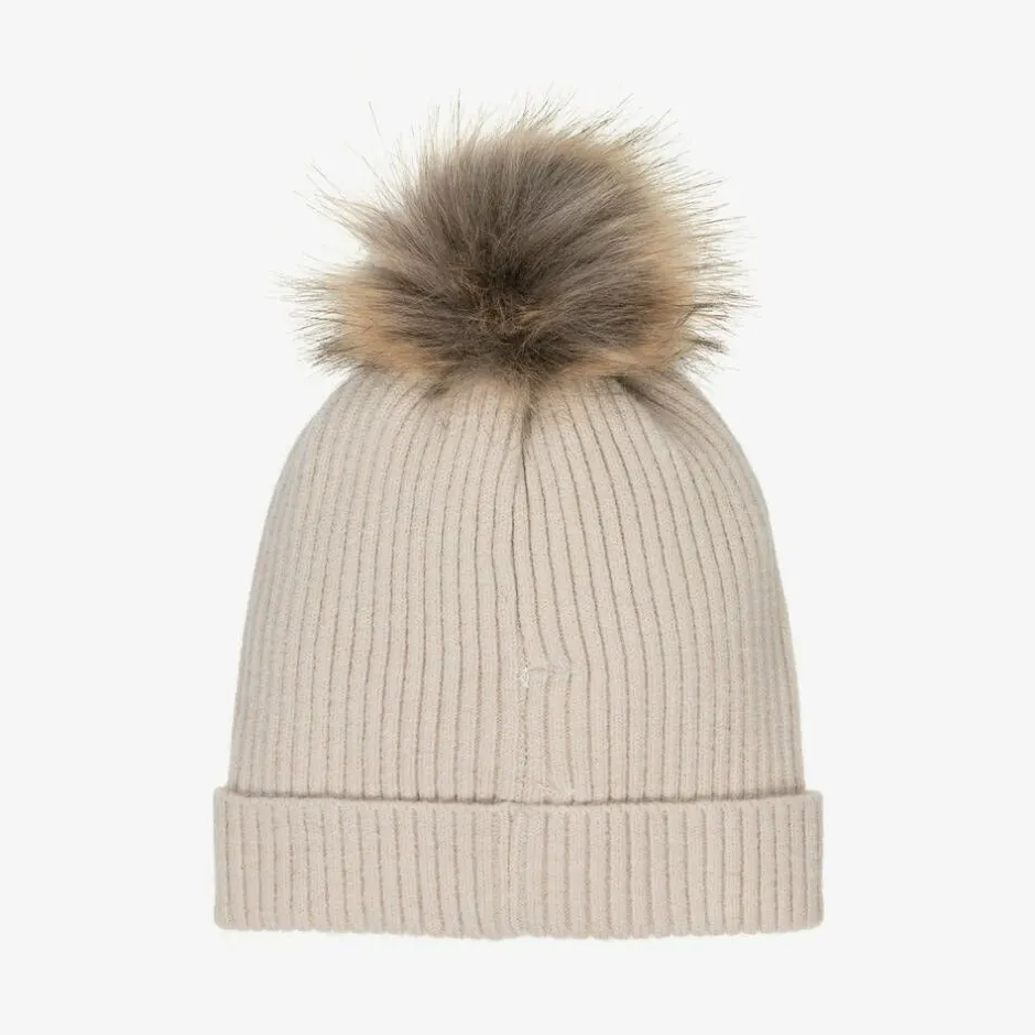 Babidu Beige Knitted Pom-Pom Hat Hot