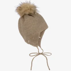 Mebi Beige Knitted Wool & Alpaca Pom-Pom Hat Best