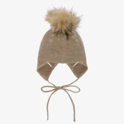 Mebi Beige Knitted Wool & Alpaca Pom-Pom Hat Best
