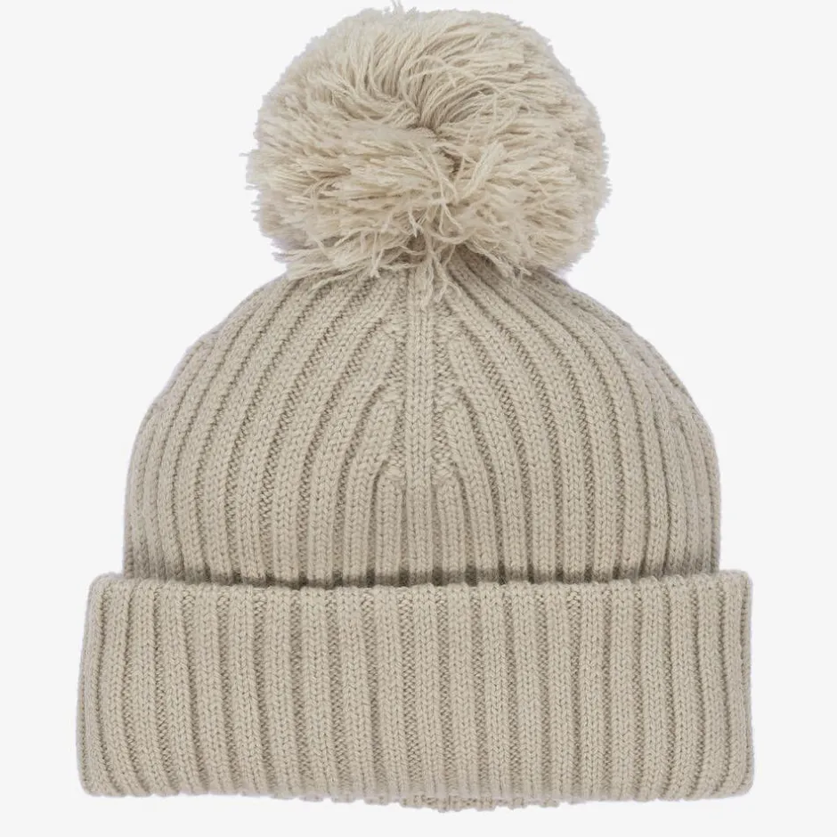 Elodie Beige Knitted Wool Pom-Pom Hat Sale