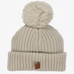Elodie Beige Knitted Wool Pom-Pom Hat Sale
