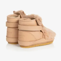 Donsje Beige Leather & Faux Fur Pre-Walkers WarmBeige Clearance