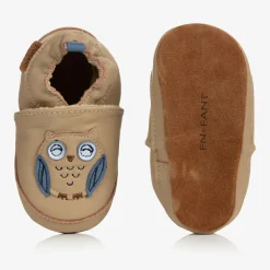 EN FANT Beige Leather Owl Slippers Clearance