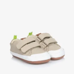 Tip Toey Joey Beige Leather Velcro Trainers Outlet
