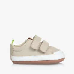 Tip Toey Joey Beige Leather Velcro Trainers Outlet