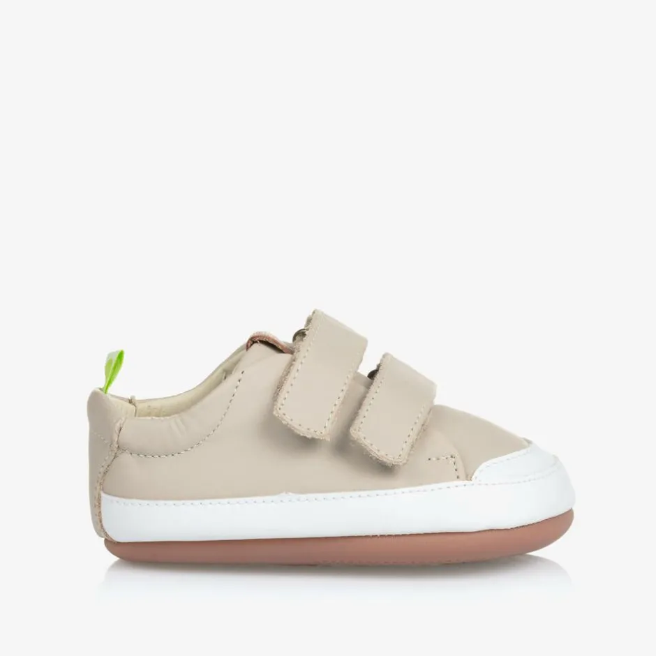 Tip Toey Joey Beige Leather Velcro Trainers Outlet