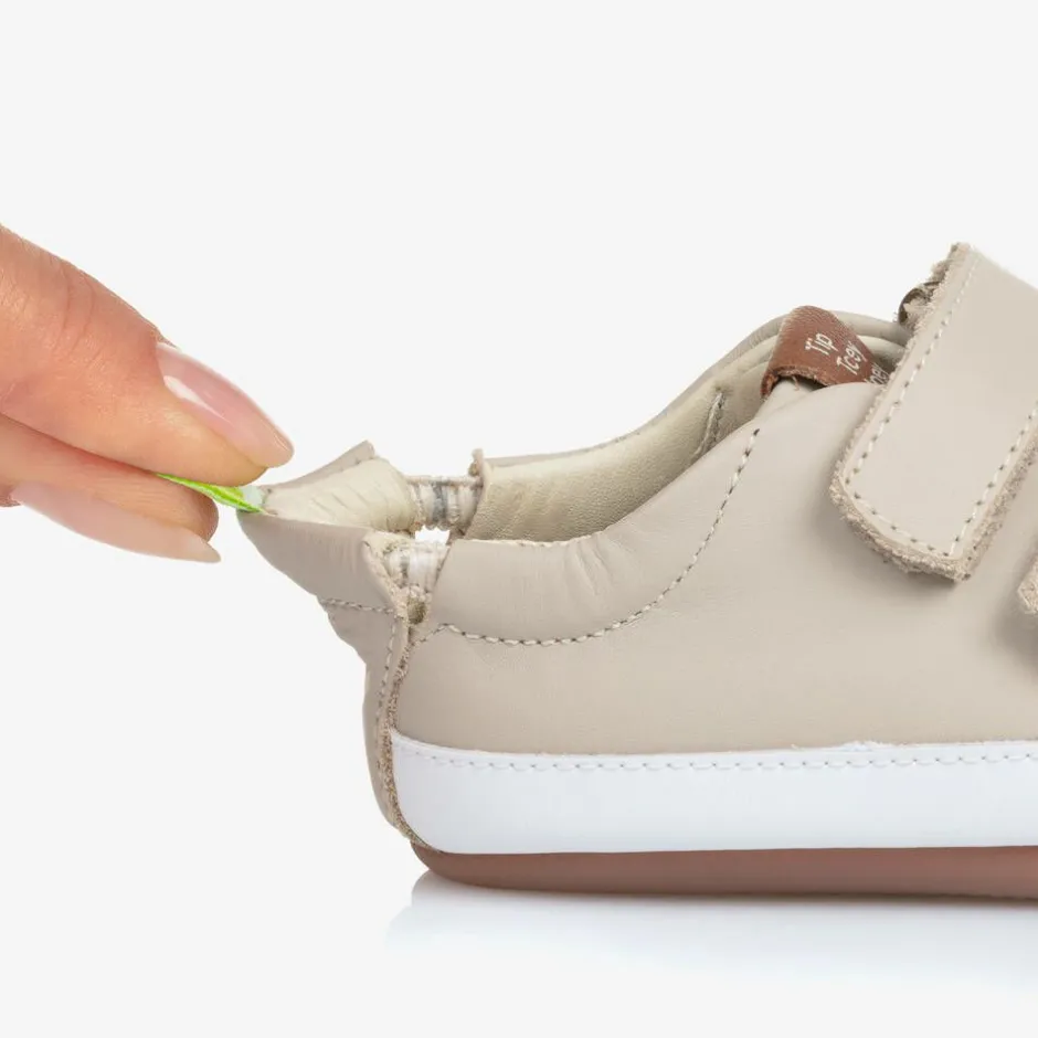 Tip Toey Joey Beige Leather Velcro Trainers Outlet