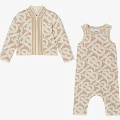 Burberry Beige Monogram Baby Romper Gift Set Hot