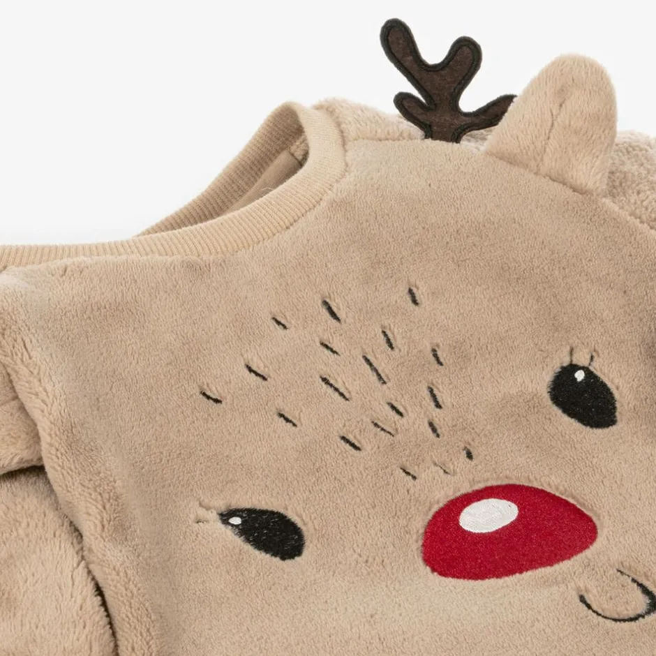 NAME IT Beige Reindeer Fleece Sweatshirt
