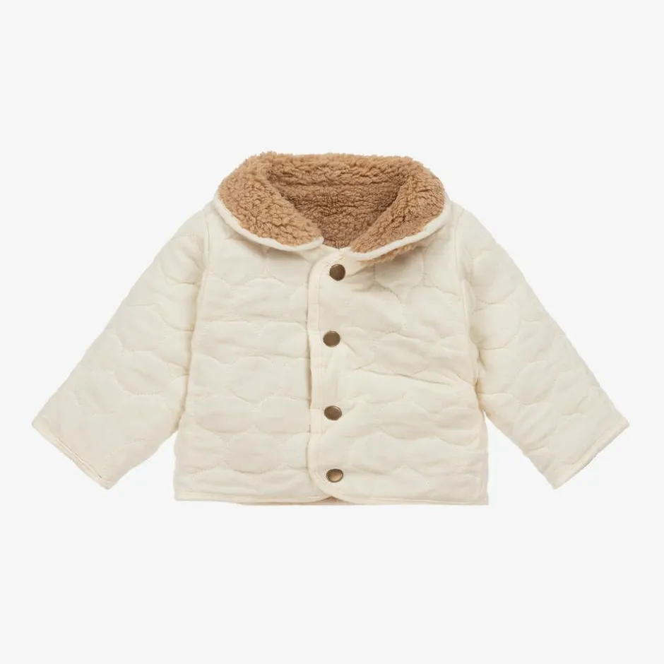 The Little Tailor Beige Sherpa Fleece Reversible Quilted Jacket Sale