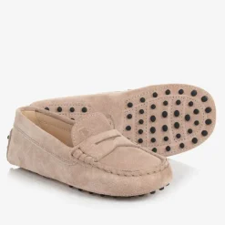 Tods Beige Suede Leather Gommino Moccasins New
