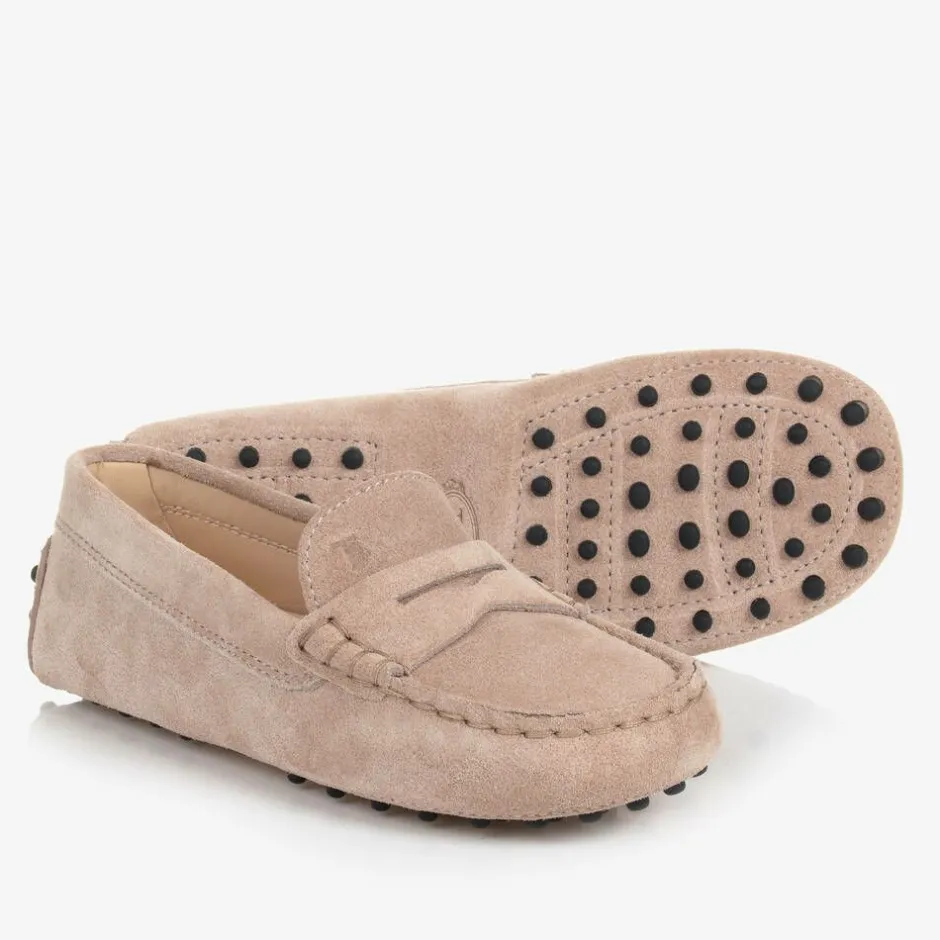 Tods Beige Suede Leather Gommino Moccasins New