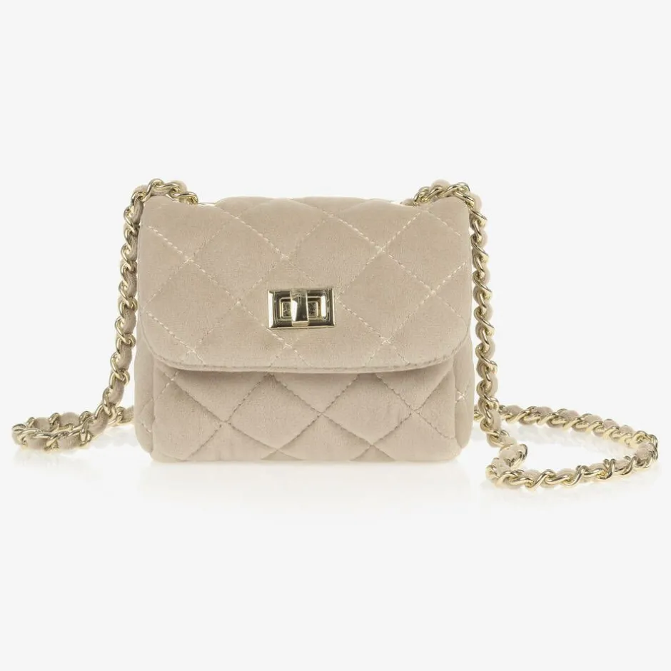 Milledeux Beige Velvet Quilted Bag (13cm) Clearance