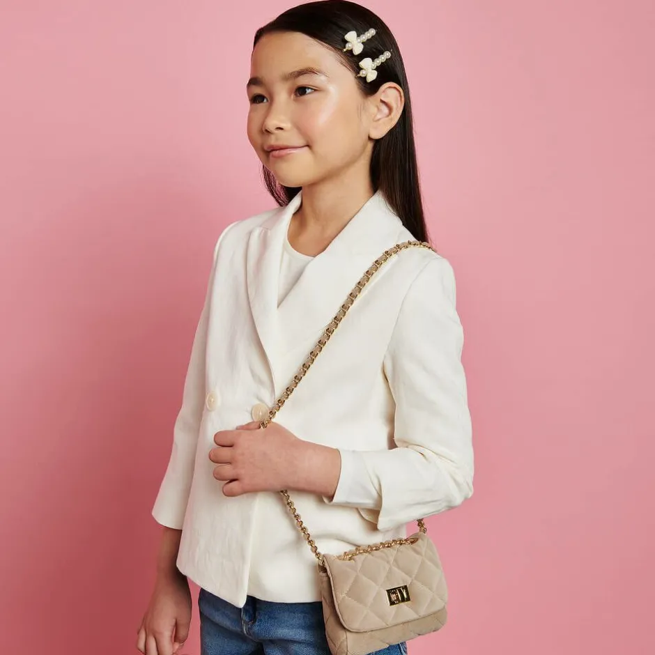 Milledeux Beige Velvet Quilted Bag (13cm) Clearance