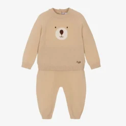 Il Gufo Beige Wool Knit Trouser Set Outlet