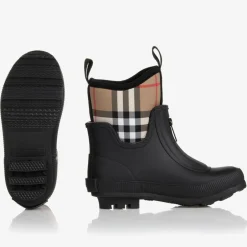 Burberry Black & Beige Check Rain Boots Discount