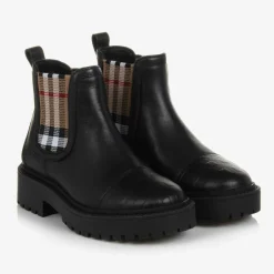 Burberry Black & Beige Vintage Check Chelsea Boots New