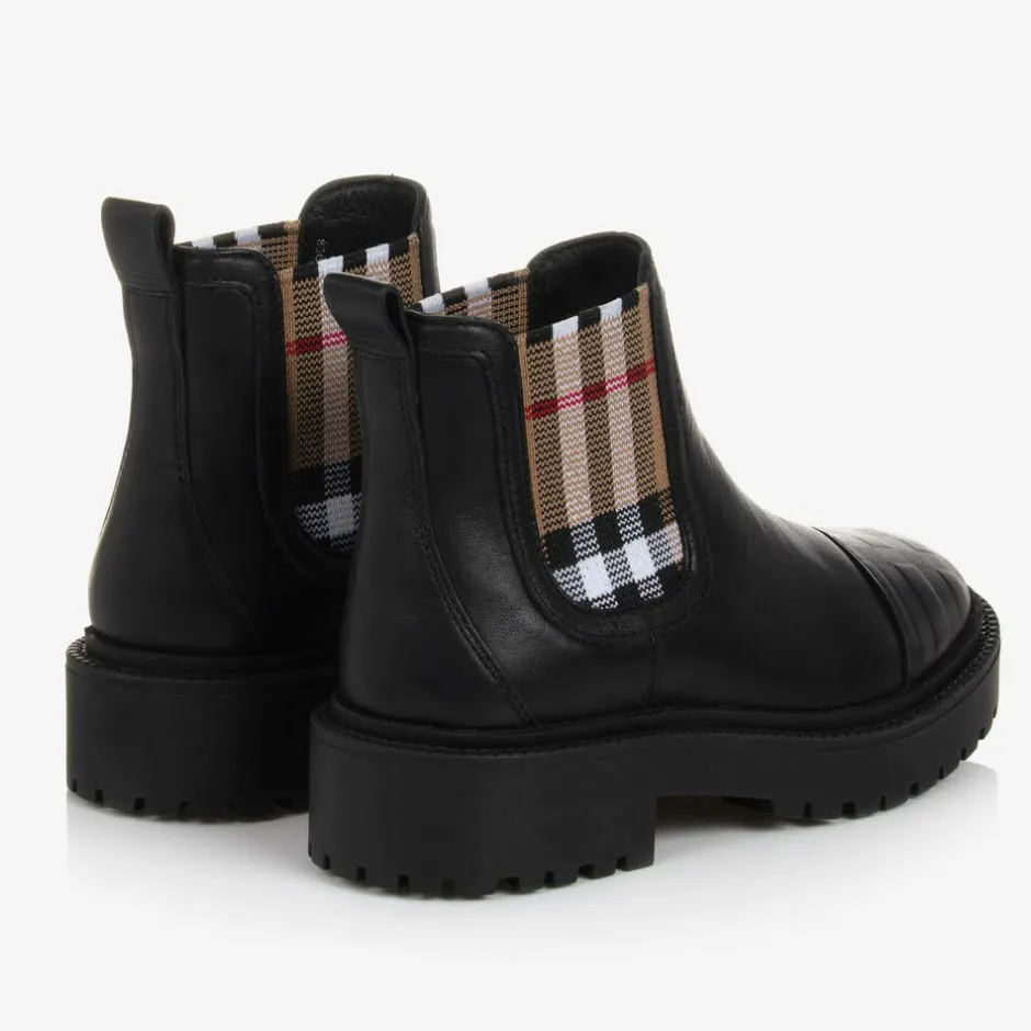 Burberry Black & Beige Vintage Check Chelsea Boots New