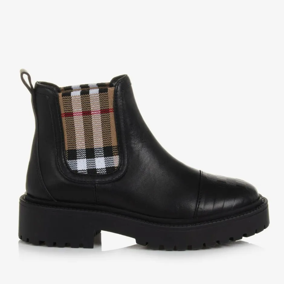 Burberry Black & Beige Vintage Check Chelsea Boots New