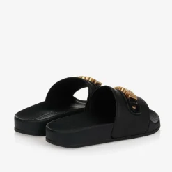 Moschino Kid-Teen Black & Gold Metal Logo Sliders Discount