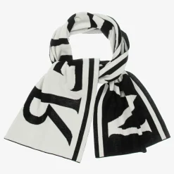 Moncler Enfant Black & Ivory Logo Wool Scarf Hot