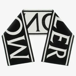 Moncler Enfant Black & Ivory Logo Wool Scarf Hot