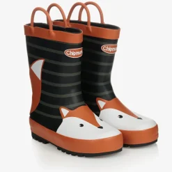 Chipmunks Black & Orange Fox Rain Boots