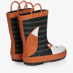 Chipmunks Black & Orange Fox Rain Boots