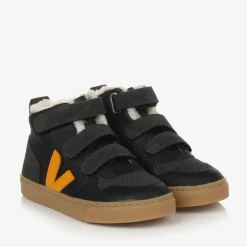 VEJA Black & Yellow Leather V-10 Trainers Hot