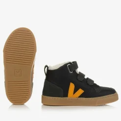 VEJA Black & Yellow Leather V-10 Trainers Hot