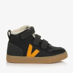 VEJA Black & Yellow Leather V-10 Trainers Hot