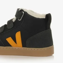 VEJA Black & Yellow Leather V-10 Trainers Hot