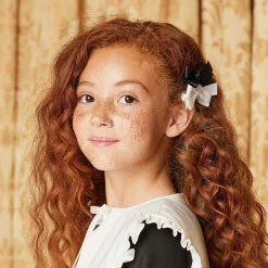 Peach Ribbons Black Bow Hair Clip (7cm) Hot