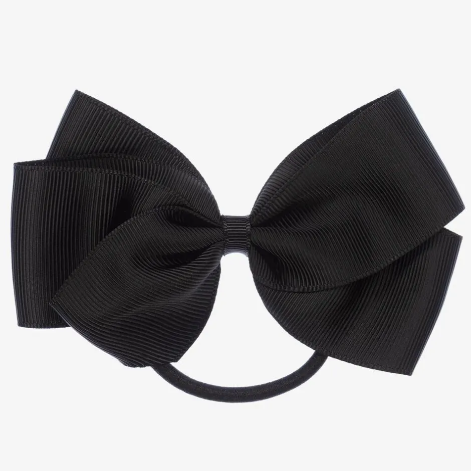 Peach Ribbons Black Bow Hair Elastic (12cm) Hot