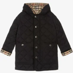 Burberry Black Button Up Quilted Long Coat New