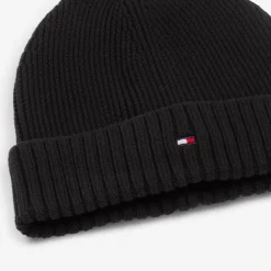 Tommy Hilfiger Black Cotton Beanie Hat New