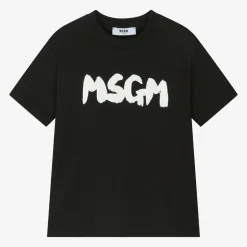 MSGM Black Cotton Brushstroke Logo T-Shirt Outlet