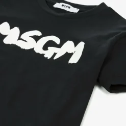 MSGM Black Cotton Brushstroke Logo T-Shirt Outlet