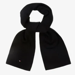 Tommy Hilfiger Black Cotton Knit Flag Logo Scarf Outlet