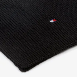 Tommy Hilfiger Black Cotton Knit Flag Logo Scarf Outlet