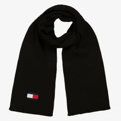 Tommy Hilfiger Black Cotton Knit Flag Scarf Hot
