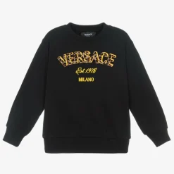 Versace Black Cotton Leopard Print Logo Sweatshirt Discount