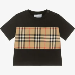 Burberry Black Cotton Vintage Check Baby T-Shirt Sale