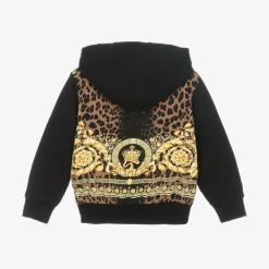 Versace Black Cotton Wild Barocco Zip-Up Top Outlet