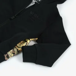 Versace Black Cotton Wild Barocco Zip-Up Top Outlet
